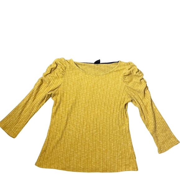 WF Top blouse Mustard yellow puff poof sleeve lightweight sweater ribbed Girls L - Picture 8 of 9